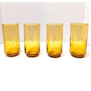 Vtg Libbey Gold Amber Swirl 16 oz Iced Tea Glasses Set of 4 Drinkware #39901-K
